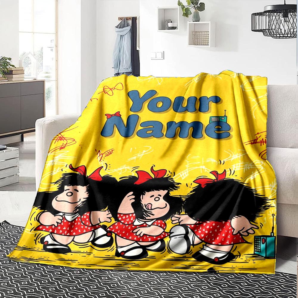 Name Custom Mafalda Print Flannel Blanket High Quality Warm Comfortable Cover for All Seasons Perfect for Gifts Home Decor