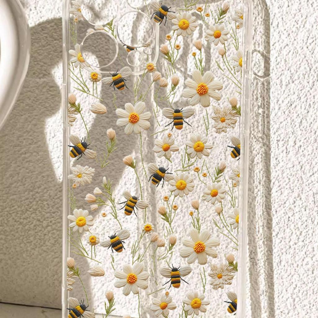 Bee Flower Anti-Fall Clear Case for iPhone 14/15/16/17 Pro Max