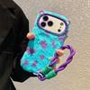 Soft Fuzzy Blue Purple Spotted Phone Case for iPhone 17 Pro Max 16 15 14 13 Cute Monster Ear Camera Frame Strap Protect Cover