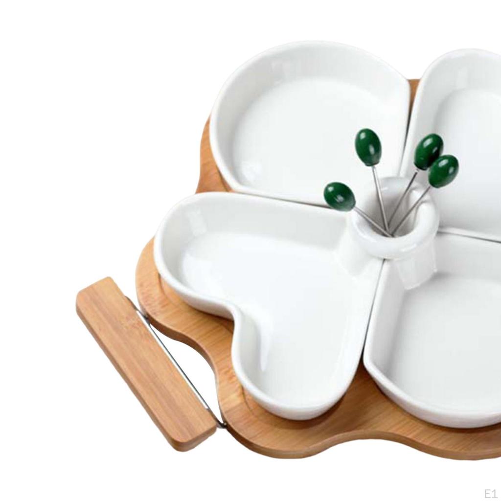 4 Compartment Divided Serving Platter Appetizer Tray Chips And Dip for