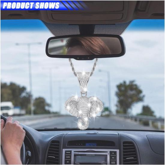 Bling Elephant Diamond Car Mirror Interior Hanging Ornament, Lucky Crystal Rhinestone Pendant Car Rear View Mirror Charm, Car Accessories for Women,