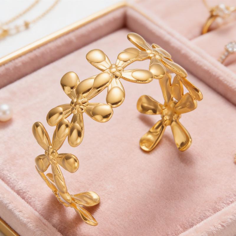 Bracelet Ouvert Ajustable Luxe Floral Européen