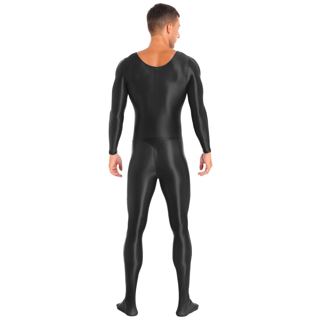 Herren Glatter Unifarbener Langarm Rundhals Bodystocking Nachtwäsche Body
