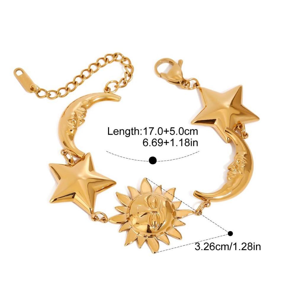 18K Gold Color Star Moon Bracelet Stainless Steel Stackable Bracelet Summer Fashion