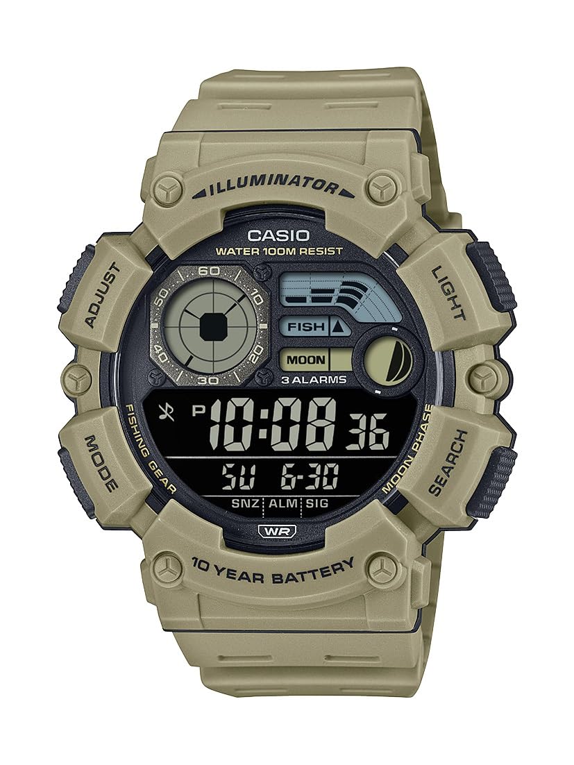 

Casio WS-1500H Series Men s Digital Watch 100M Water Resistance LED Illuminator Moon Phase Fishing Graph Date Calendar 100 Sec Chronograph Alarm Dual