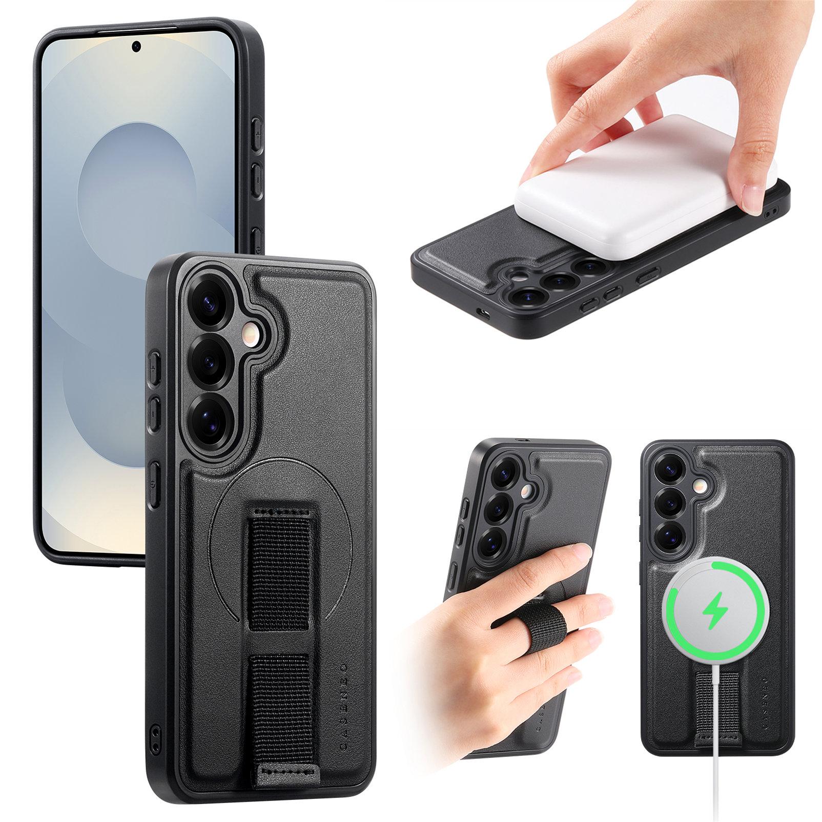 

Для Samsung Galaxy S24+/Galaxy S25+ Магнитный чехол CASENEO Ремешок из ПУ кожи+ПК Противоударный чехол для телефона Black