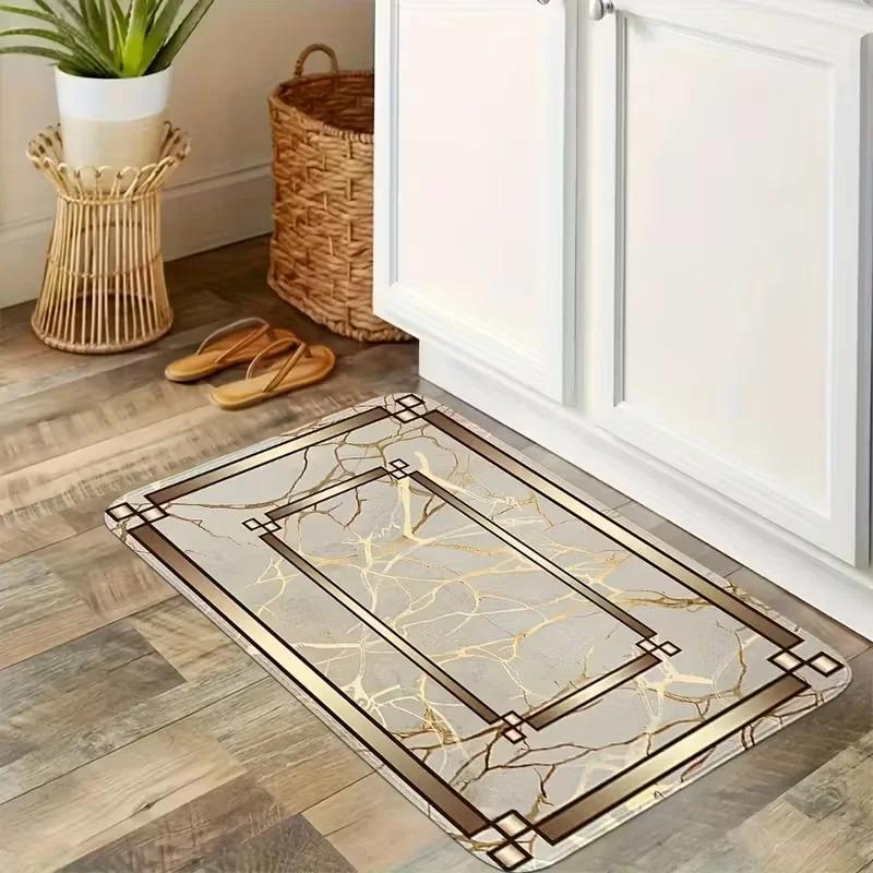 

VIKAMA Marble Pattern Hallway Rug, Modern Gold Texture Rug, Non-Slip Kitchen & Entryway Mat, Breathable Indoor Rug 45x70cm