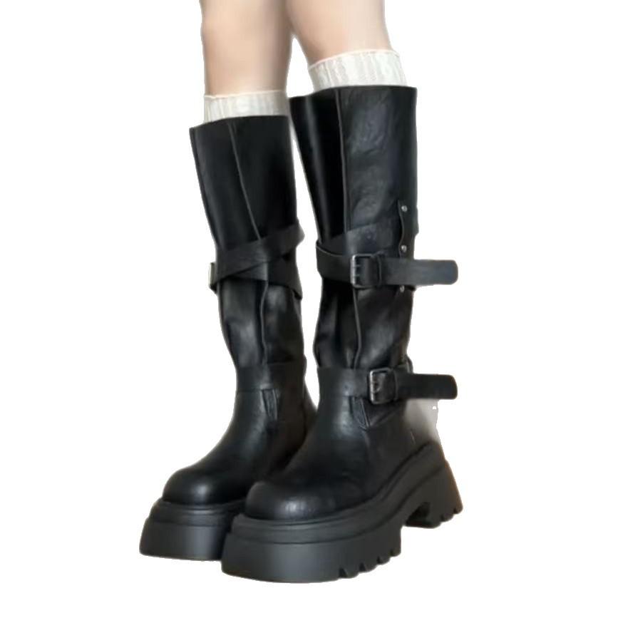 Thick-soled high boots children's 2025 new autumn and winter retro but knee belt buckle long boots slim knight boots