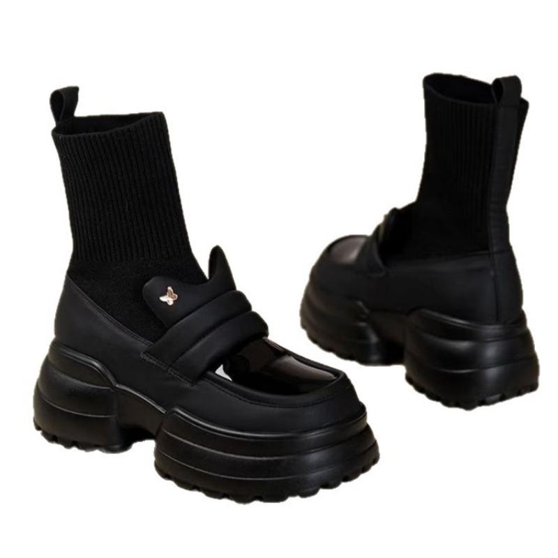 High-value Thick-soled Socks Boots Women's Autumn New Round Head High-heeled Elastic Boots Small Short Boots Fashion Single Boots