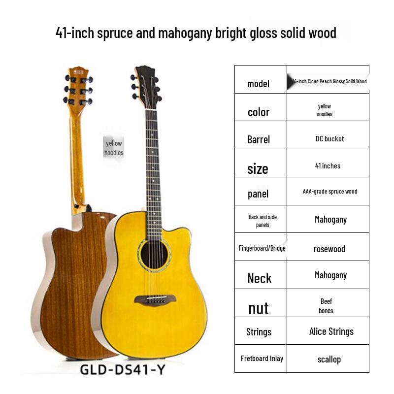 41-inch Spruce Top Acoustic Guitar - Bright Finish, Beginner Friendly, Wooden Design