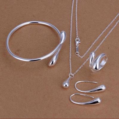 Conjunto de Joias Banhadas a Prata da Moda Europeia e Americana: Pulseira Pendente Exquisita, Colar, Brincos e Anel
