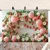 Elegant Pink Balloon Garland with Strawberry and Flower Photography Background