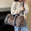 Large Capacity Leopard Print Travel Duffel Bag with Multiple Compartments, Shoe Compartment, Durable Nylon Casual Sports Gym Bag for Women