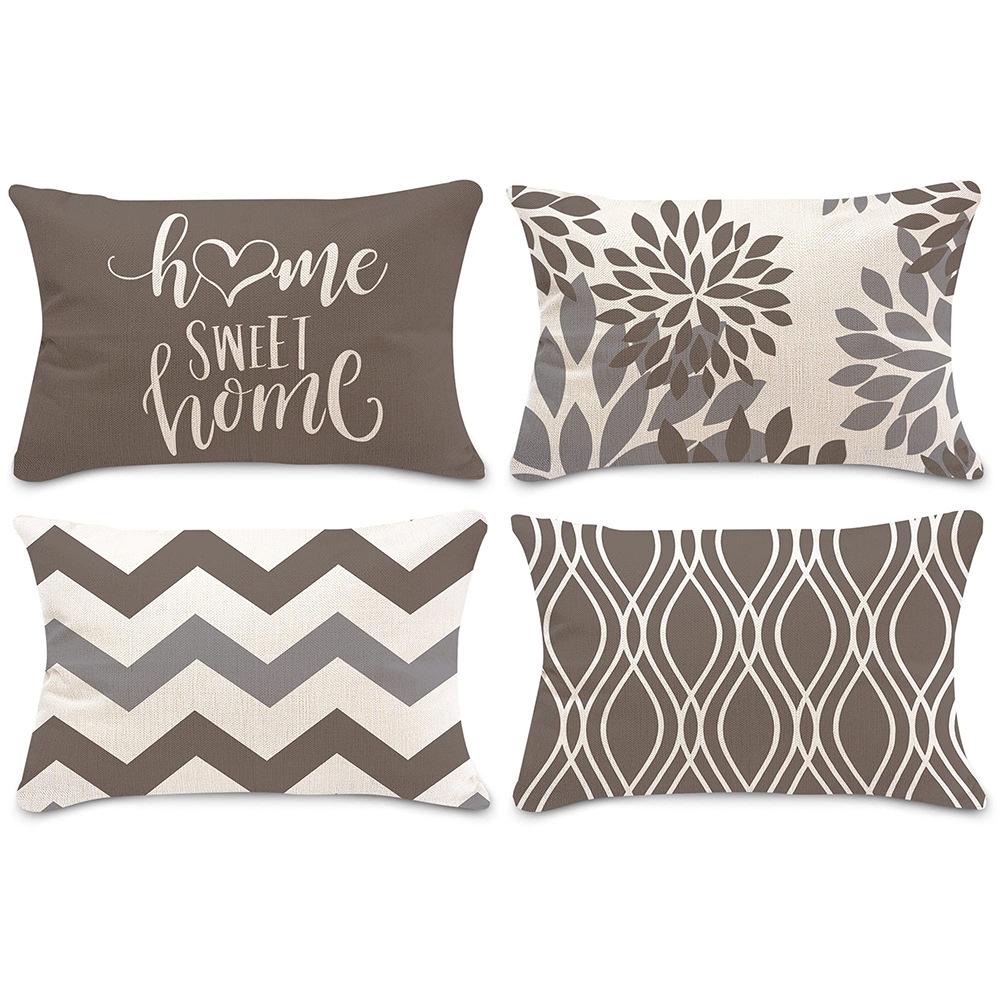 Geometrischer Leinen-Kissenbezug in Seeblau, Gelb, Schwarz und Weiß - Bauernhaus Wohnzimmer Sofa Dekor