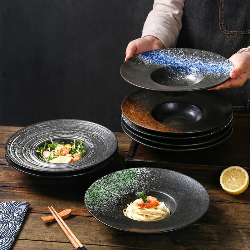Italian Straw Hat Ceramic Plate Dinner Set Plates and Dishes Noodle Western Salad Plate Japanese Vintage Dish UFO Deep Soup