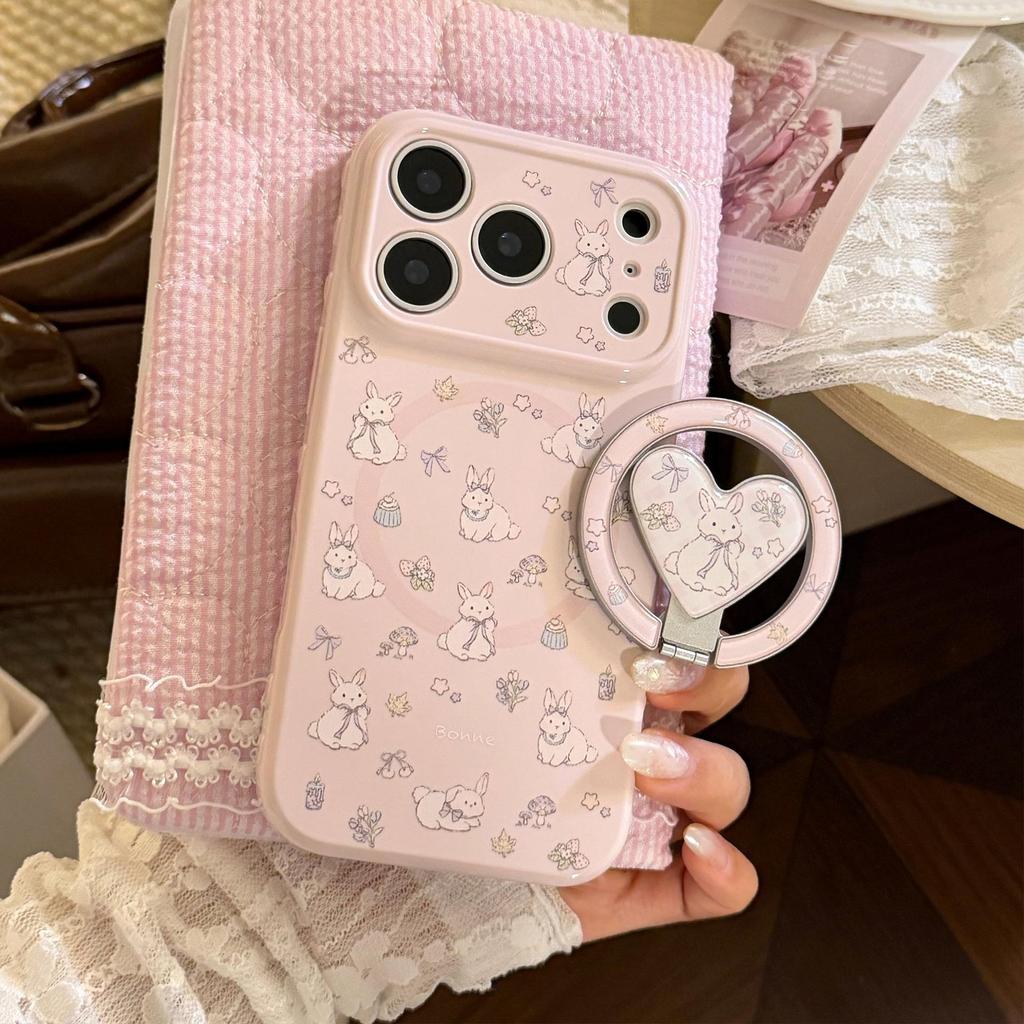 Cute Bunny Heart-Shaped Magnetic Phone Case for iPhone 16, iPhone 17, and iPhone 17 Pro Max