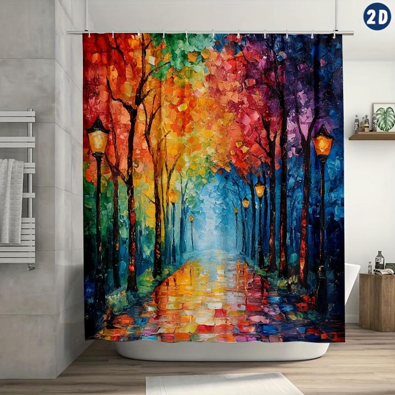 Vibrant Autumn Pathway Waterproof Mildew-Resistant Shower Curtain - Artistic Design for a Colorful Bathroom Décor Experience