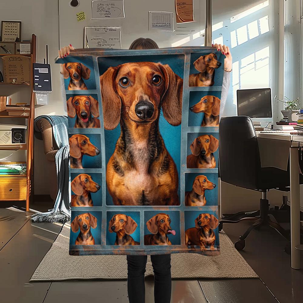 1 Stück Dackel-Puzzle-Print Flanelldecke, Hohe Qualität, Bequem für alle Jahreszeiten, Heimdekoration, Wärme und Komfort, Perfekt für Weihnachtsgeschenke