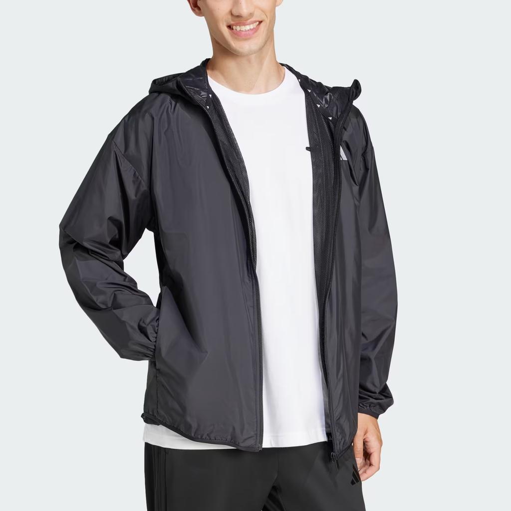 Adidas Základní sportovní větrovka s velkým logem, látková, módní, všestranná, s kapucí, s dlouhým rukávem, pánská bunda, černobílá, JF3687