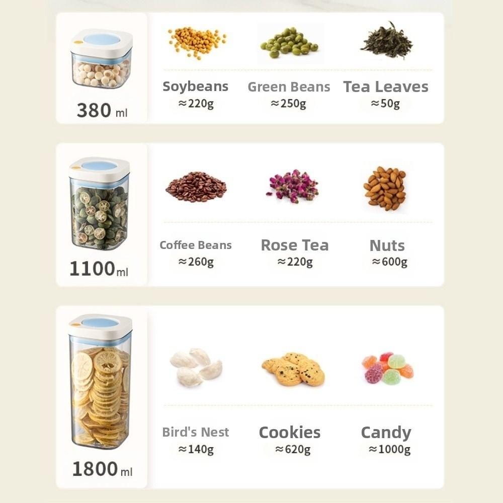380/1100/1800ml Vacuum Food Storage Box Fresh-Keeping Transparent Kitchen Storage Jars Press-type Food Grade Grains Cans Kitchen