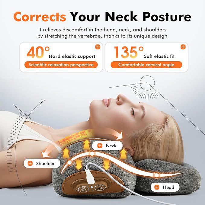 3-in-1 Heated Neck & Shoulder Massage Pillow with Traction Massager