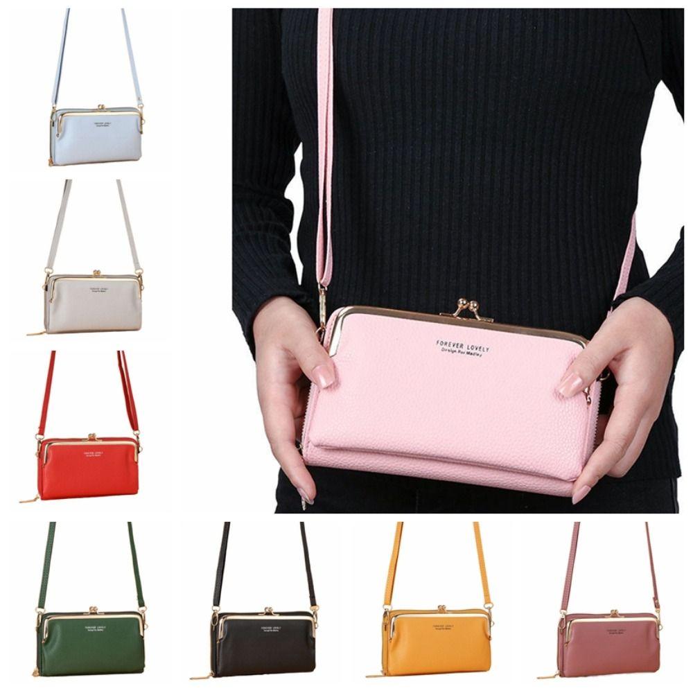 Solid Color Leather Wallet PU Women Card Holder Fashion Phone Crossbody Bag  Girl