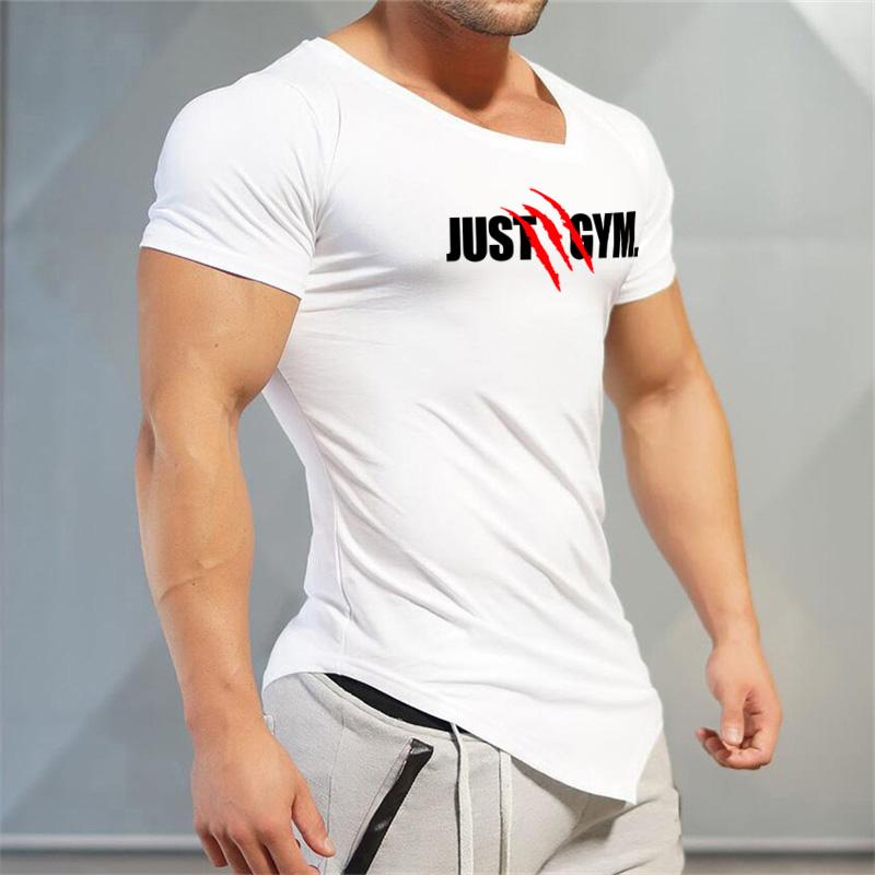 Muscleguys Mens Casual Irregular Sport Clothing Summer Cotton V-neck Short Sleeve Workout Shirts Gym Bodybuilding Fitness Slim Fit T-shirts