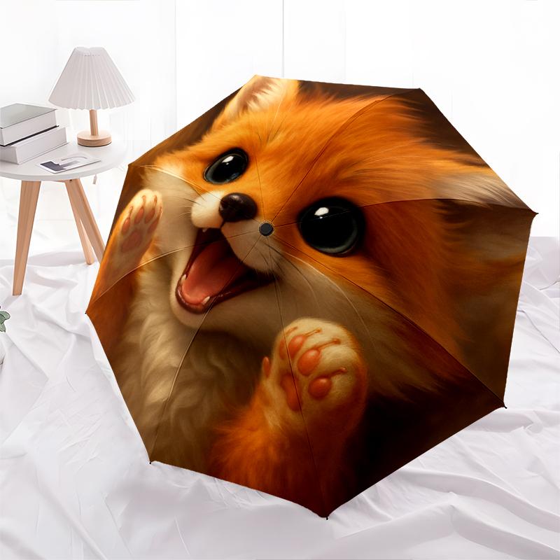 1 st Automatiskt Fällbart Paraply - Tecknat Mönster, Bärbar & Vikbar Design med 8 Ribbor, Jul- Födelsedagspresenter