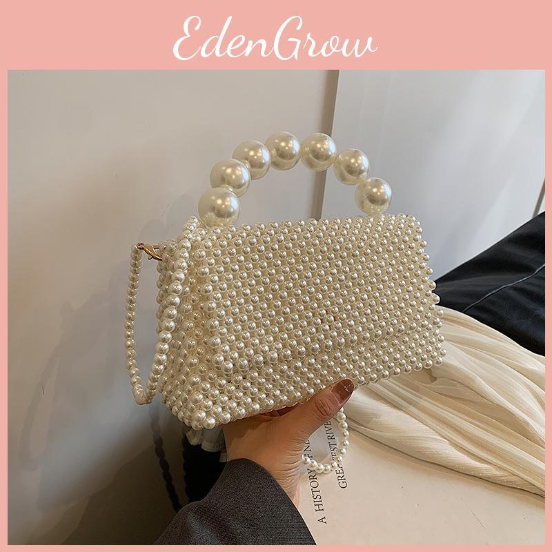 Beading Handwoven Lady Girl Travel Mini Bag Pearl Decor Magnetic Closure Flap