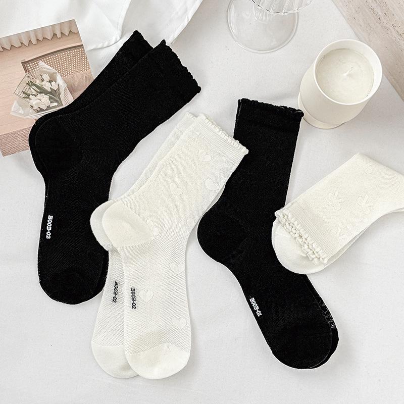 5 Pairs of Female Spring and Summer Thin Style Bow Lace Mesh All Match In The Tube Cotton Socks