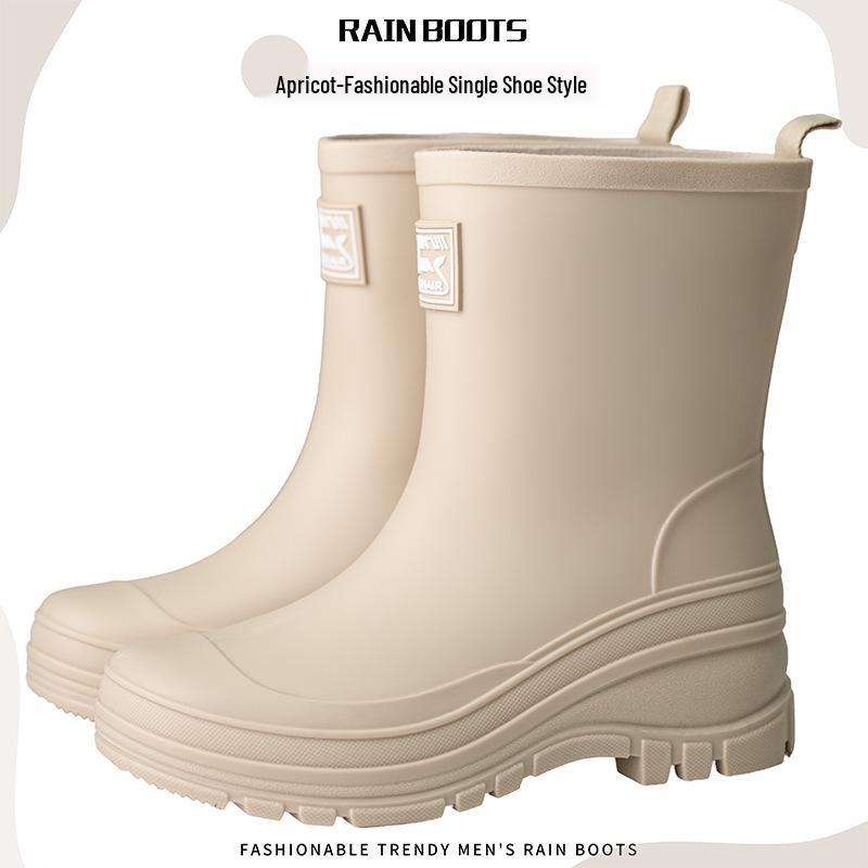 Women's Waterproof Velvet-Lined Mid-Calf Rain Boots: Drawstring, Wear-Resistant, Non-Slip Rubber for Cross-Border Fashion