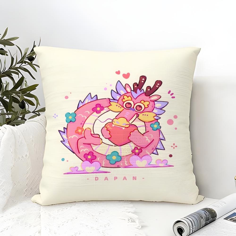 Festive Cartoon Chinese Dragon Print Pillow Case Cotton Linen Fabric Square Zipper Pillowcase Home Decorative Living Room