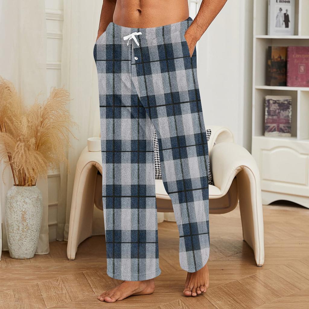 Men's Plush Pajama Pants with Print for Casual Home Wear