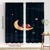 2PCS Digital Print Curtains, Dark Blue Night Sky Moon Santa Claus Fishing Gift Stars, Cute Minimal Cartoon Style - Christmas Hol