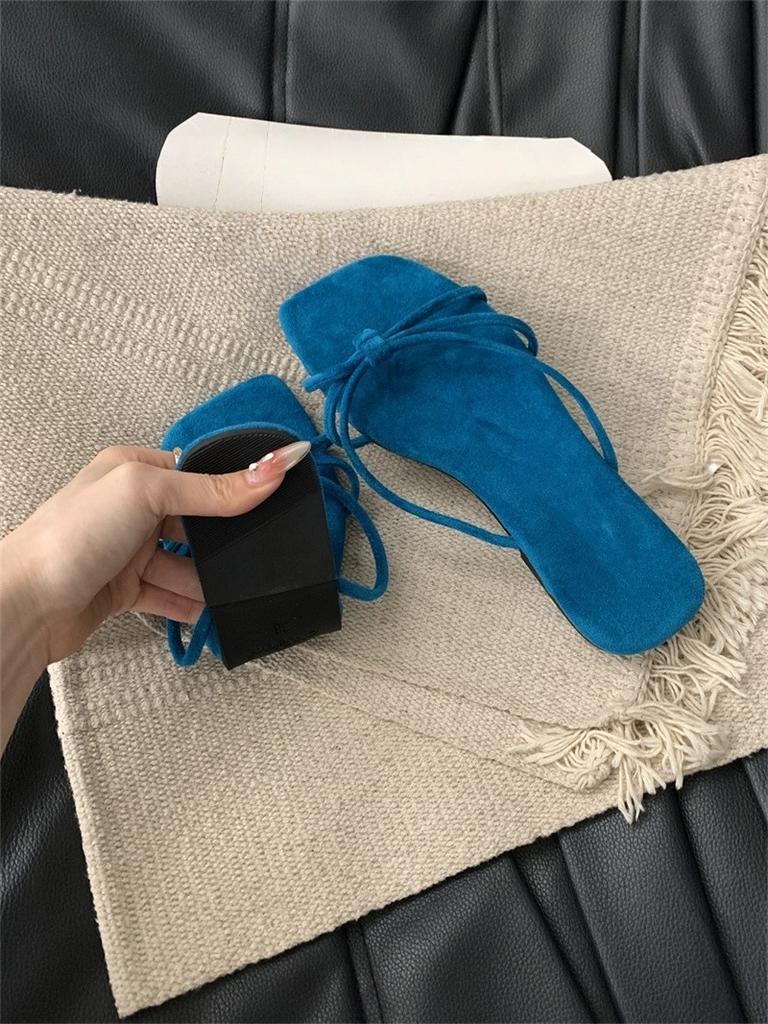 French square head pinch flip-flops shoes women's summer Roman sandals gentle thin strap flat toe cool slippers