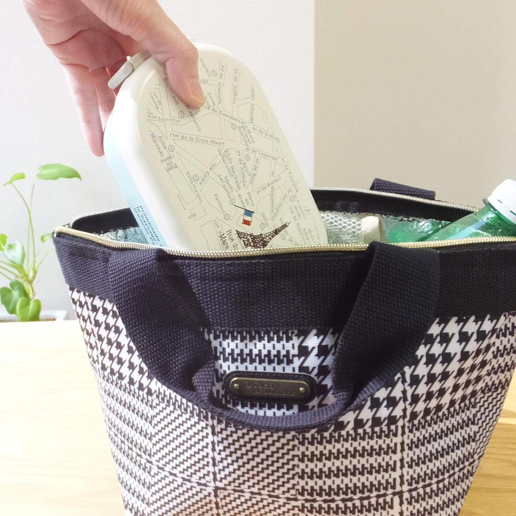 At First Lunch Insulated Lunch Bento Large Tote Bag with Stylish and AF6221 Bag, Bag, Bag, Capacity, Boat-Shaped Pockets, Popular, Black,