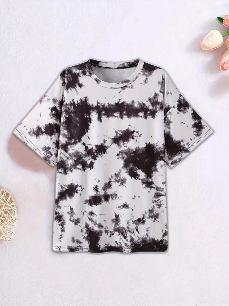Roupas infantis Menina Camiseta Manga curta 3D Tie-Dye Print Crianças Roupas de verão Casual Desenho animado Gola redonda Roupas infantis Tops