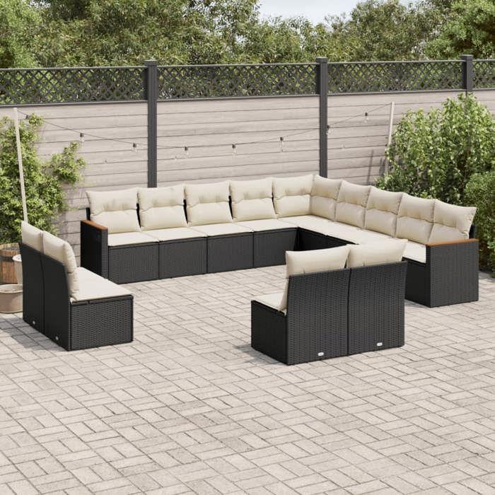VidaXL Salon de Jardin avec Coussins 13 pcs, Canapés de Terrasse, Ensemble de Meubles de Patio, Mobilier d'Extérieur, Noir 3226483