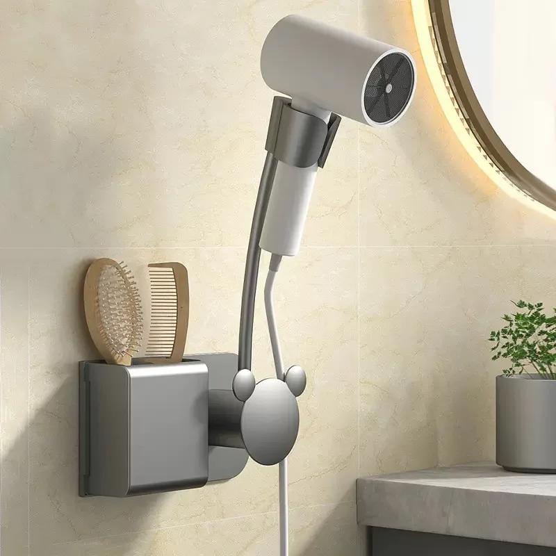 Bathroom Shelf On The Wall Without Drilling Multifunctional Storage Shelves Organizer Bathroom Hair Dryer Holder Toilet Cradle
