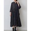 And Autumn Women's Clothing Round Neck and Long Pattern Pleated Nine-Quarter Sleeve Polka Dot Dress Loose Slim Looking Plus Size High Waist Long Dress