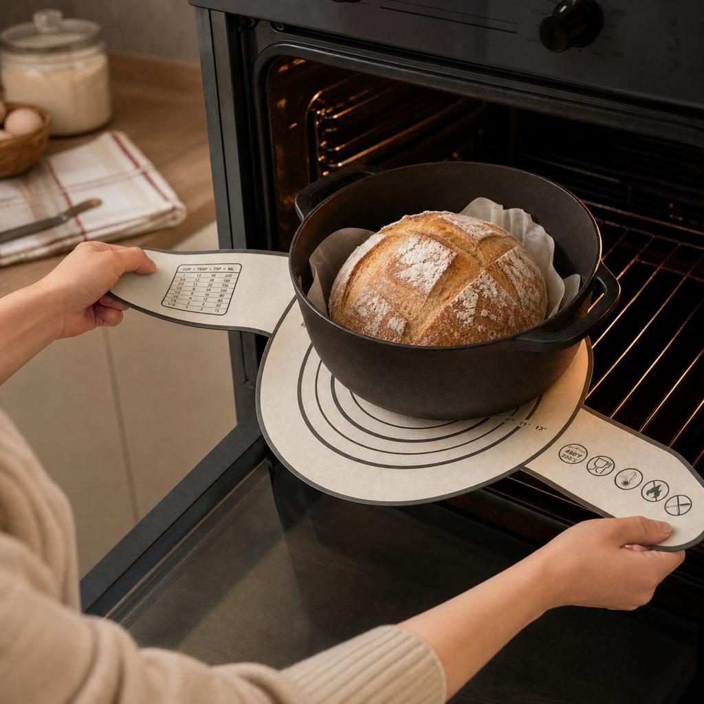 Round Silicone Bread Baking with Long Handles for Dough Transfer and Oven Baking