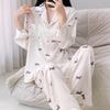 Women's Ice Silk Printed Pajama Set - Casual, Comfortable, Loose-Fit Home Wear for Autumn and Winter