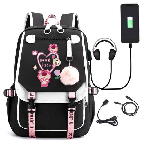 Strawberry Bear School Bag Children'S Backpack Elementary School Student Usb Charging Male Female Junior High School Student College Student Backpack
