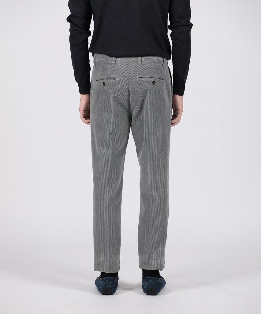 PANICALE Grey Classic Single-Pleat Corduroy Pants