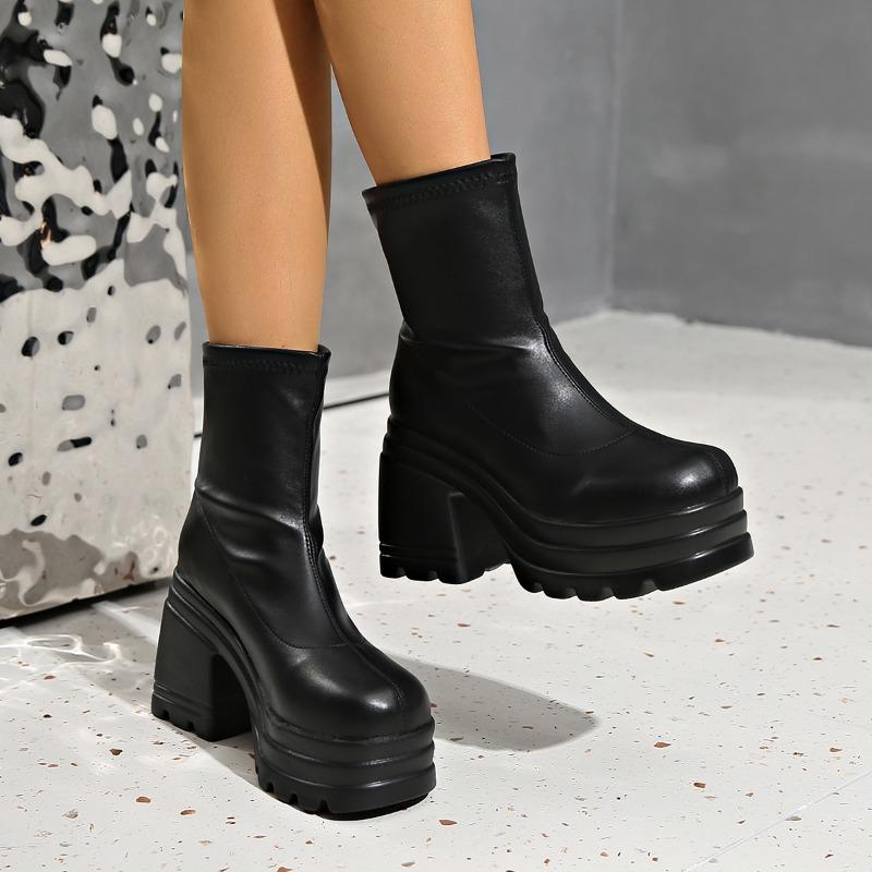 Large Size Wish High Heels Classic Simple Thick Heel Round Head Martin Boots Short Boots Women's
