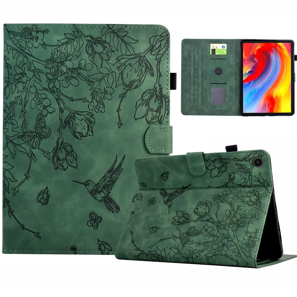 For Lenovo Tab M10 Plus (3rd Gen) Case Flower Bird Imprinted Card Holder Leather Tablet Cover