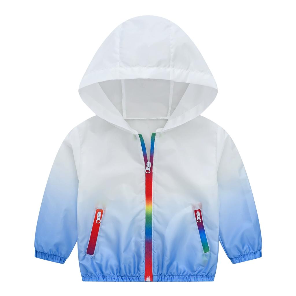 Children's Summer Hooded Breathable Sunscreen Long Sleeve Lightweight Zipper Jacket