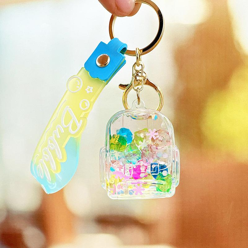 Cartoon Colorful Quicksand Bottle Keychain Student Backpack Keychain Oil Liquid Acrylic Floating Doll Pendant