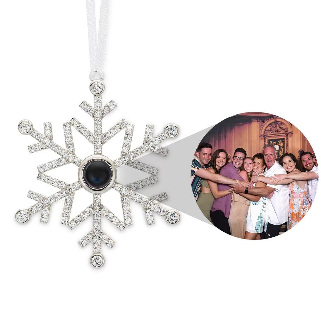 7mm Snowflake Projection Necklace with HD Color Photo and Text Pendant - European & American Christmas Gift.