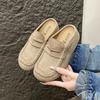 Retro old money wind suede casual shoes commuting one pedal leather shoes half slippers women's outer wear